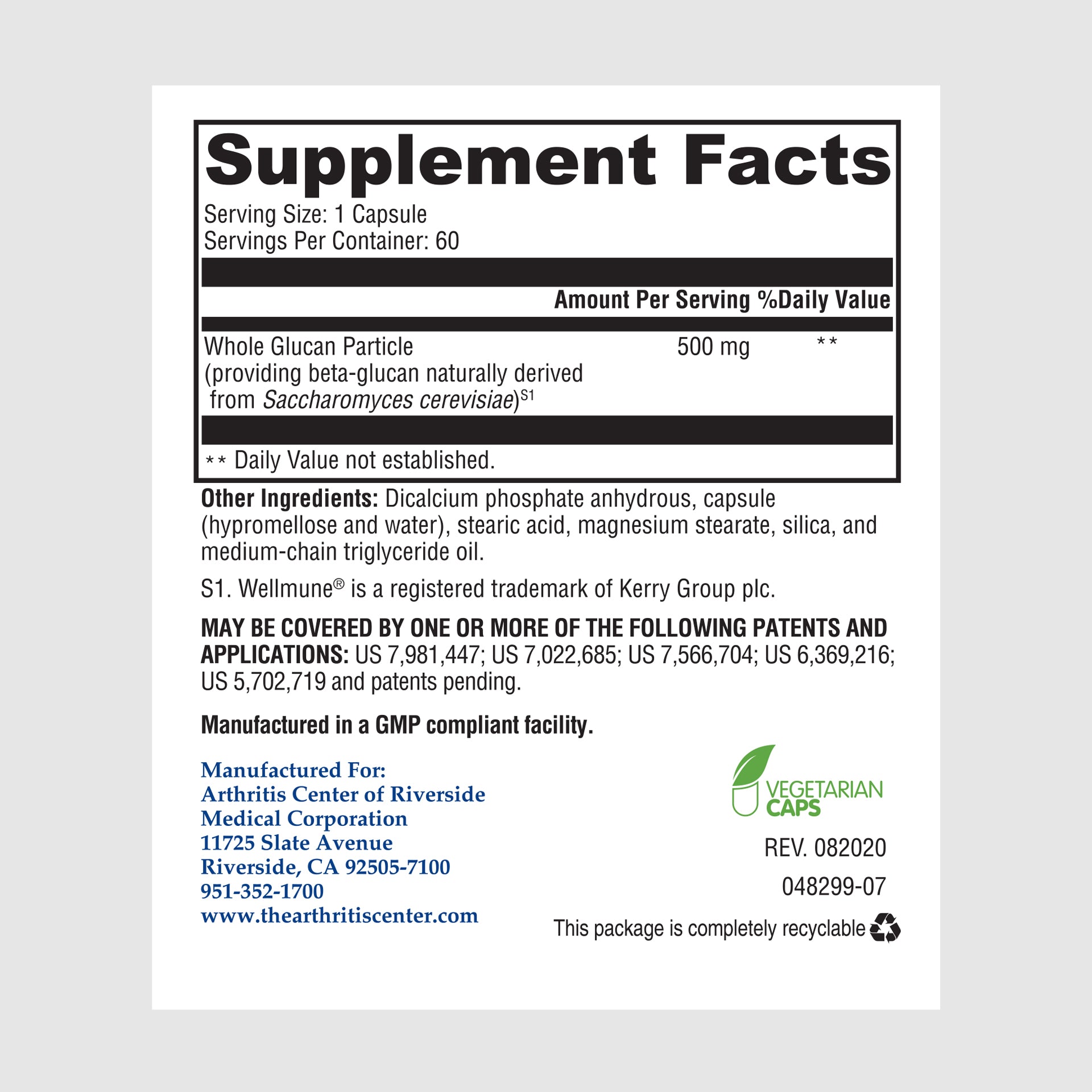 Supplement facts label for Beta Glucan Forte, a concentrated immune support supplement for enhanced defense and overall health.