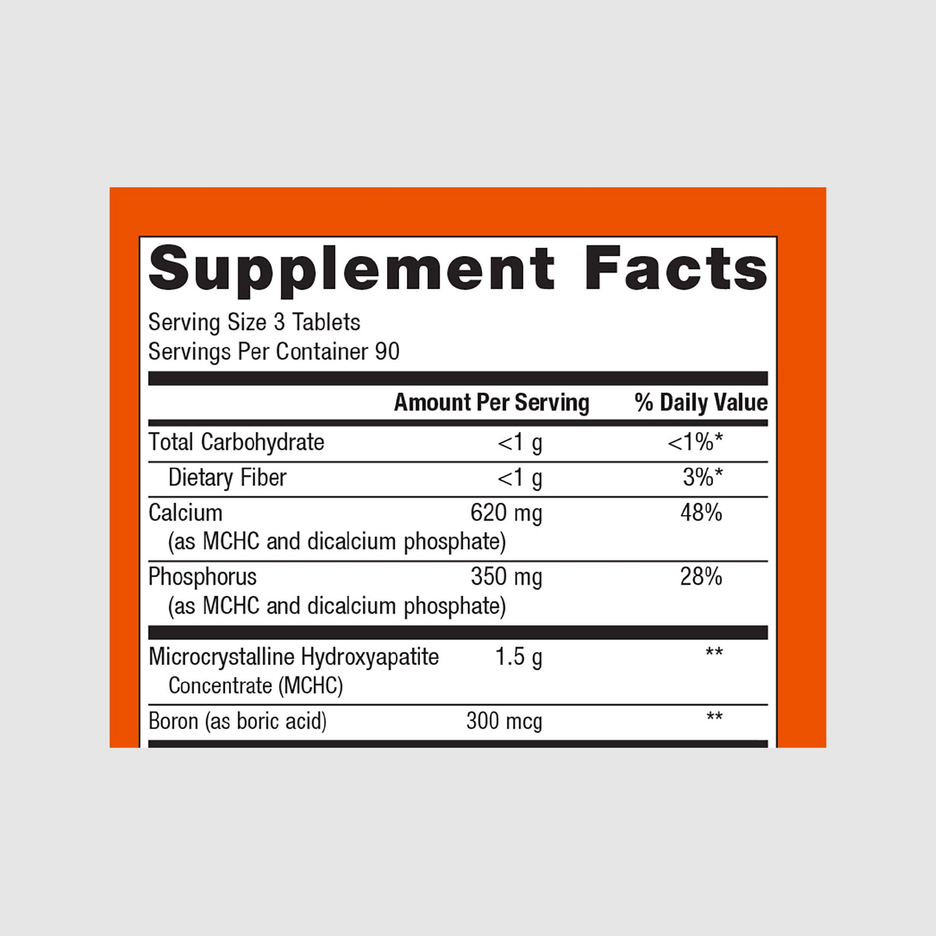 Supplement facts label for Bone Builder with Boron, featuring boron for bone density and mineral metabolism.