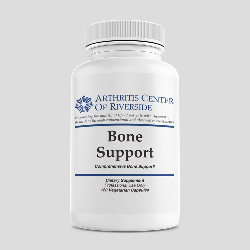 Bone Support supplement bottle containing 120 capsules for bone strength and mineral balance.