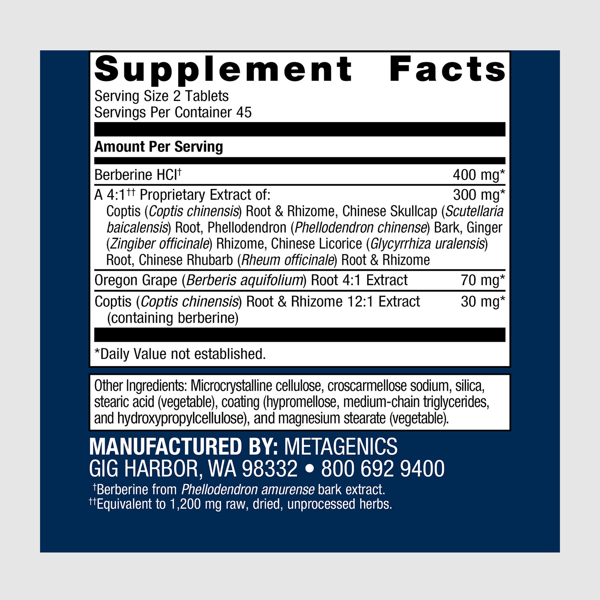 Supplement facts label for Candibactin-BR, featuring botanical ingredients for gut and digestive support.