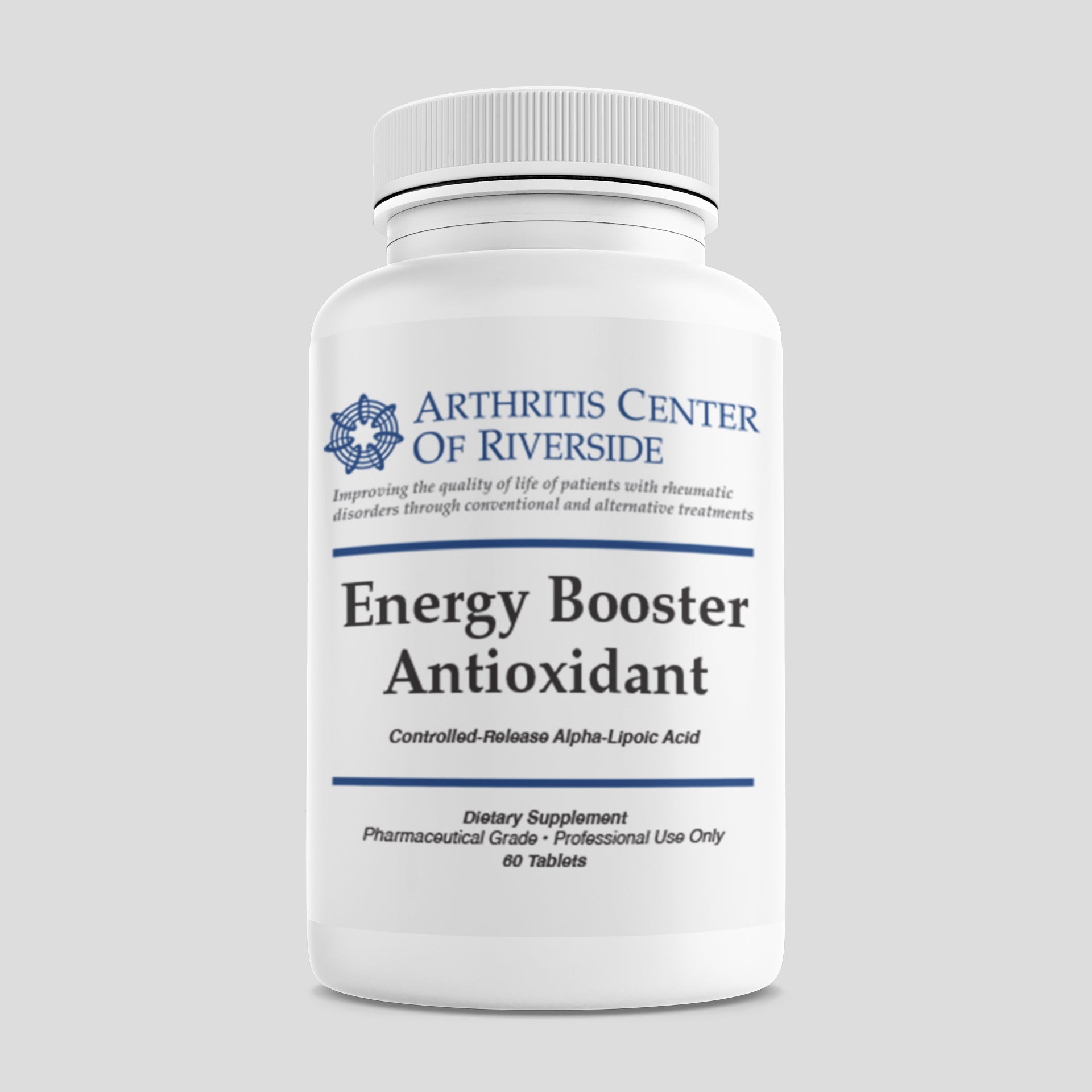 Energy Booster Antioxidant supplement bottle containing 60 tablets for cellular energy and free radical defense.