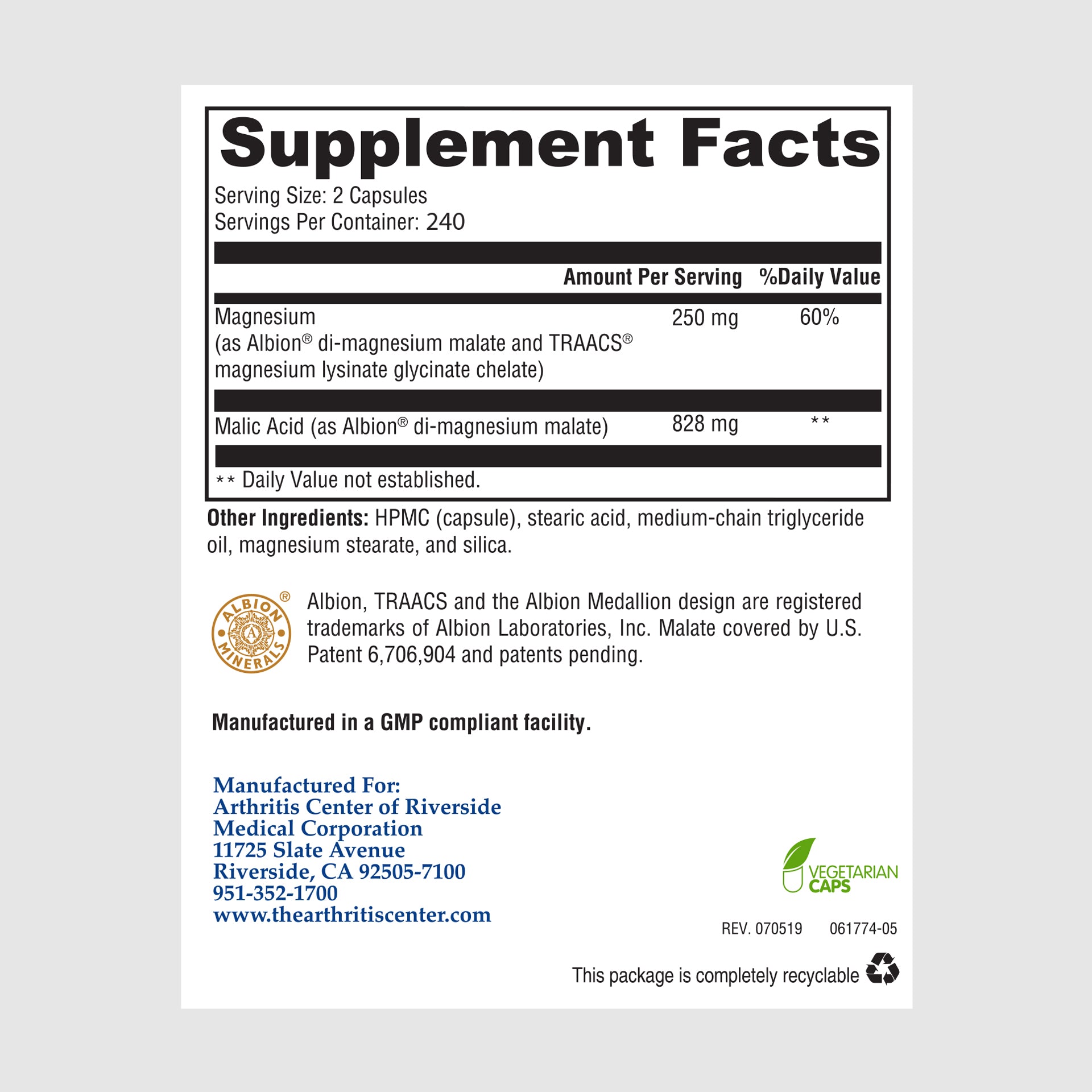 Supplement facts label for Fibro Plus, designed to promote muscle relaxation and energy balance.