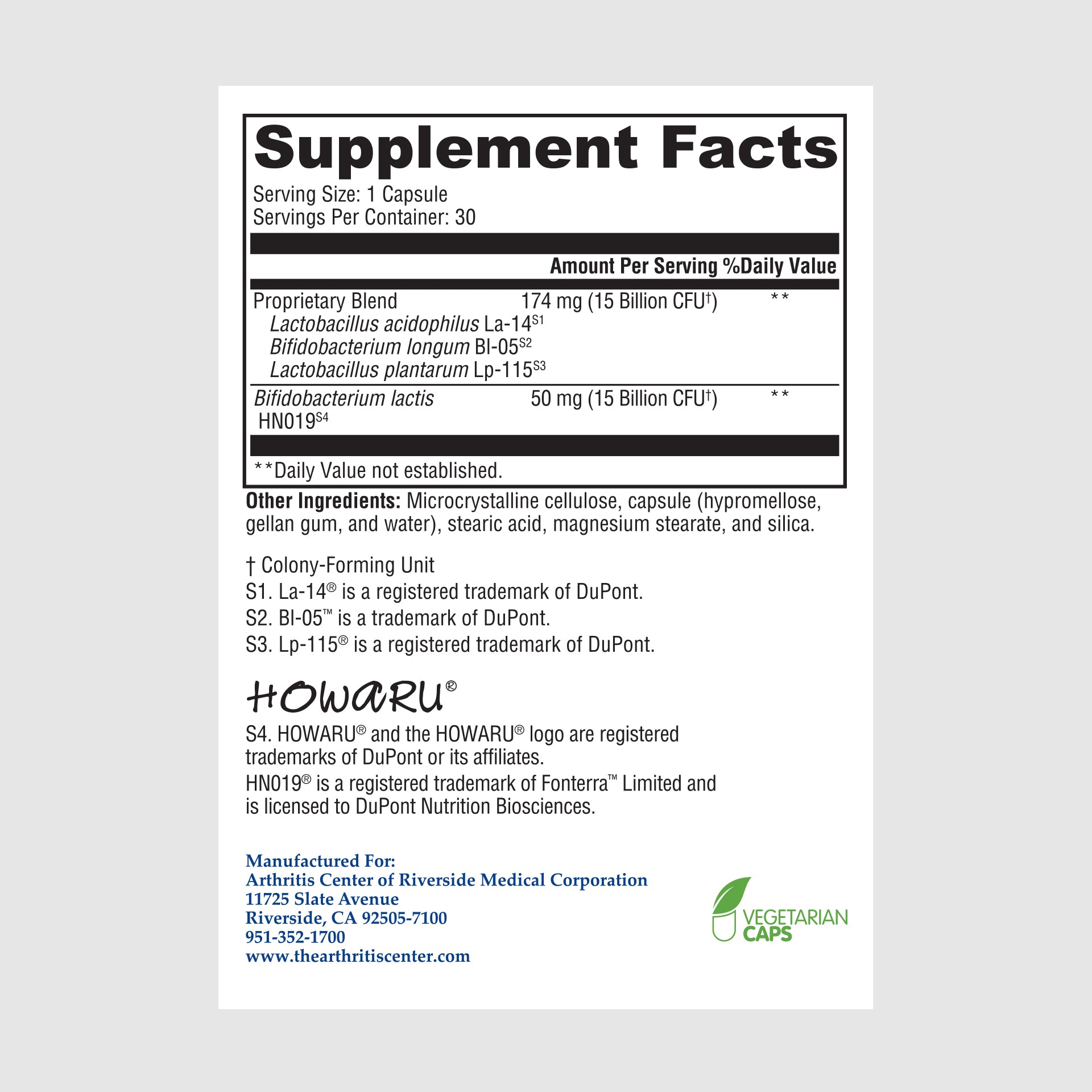 Supplement facts label for Flora Max Daily, offering probiotics for everyday gut health.
