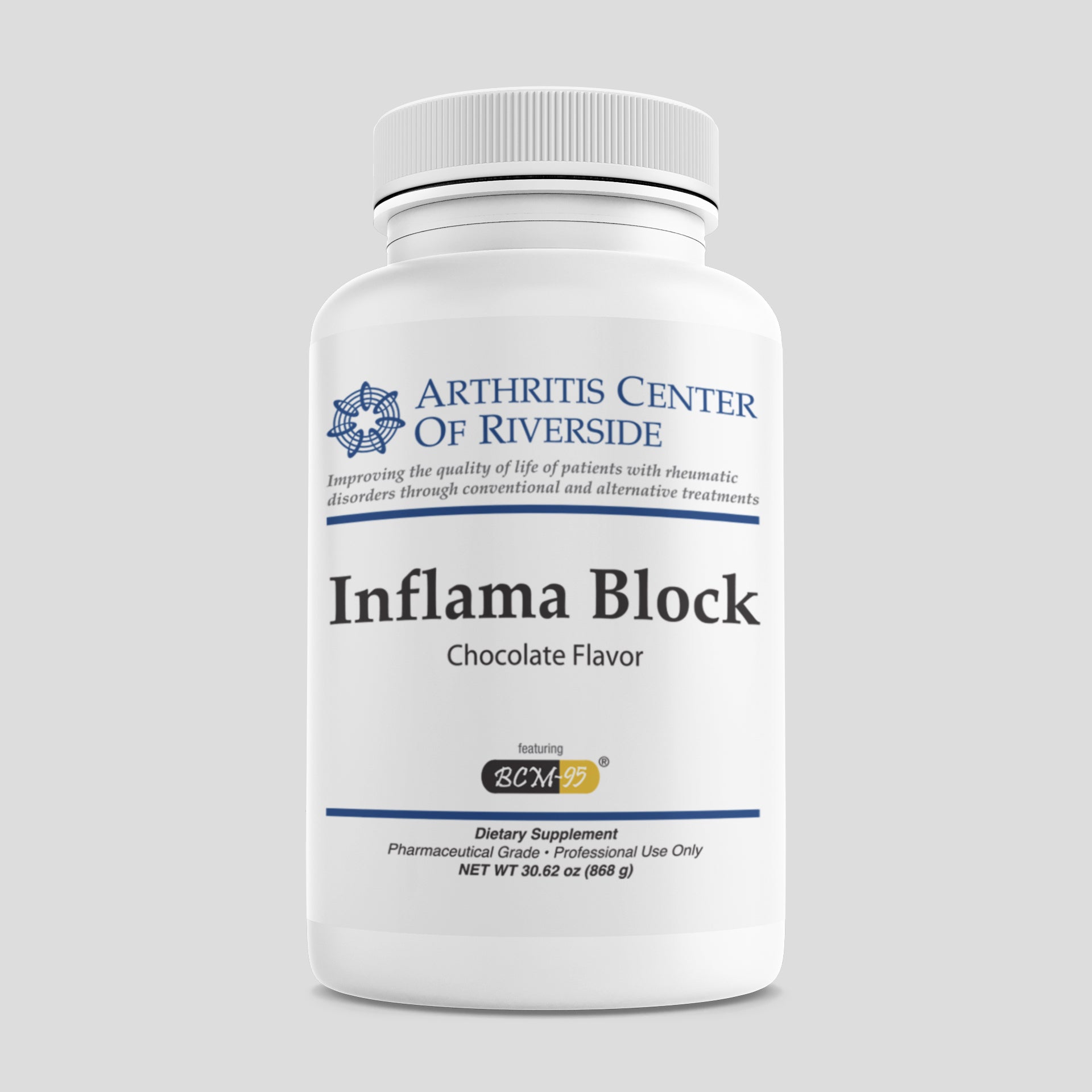 Inflama Block supplement container with 14 servings, formulated for natural inflammation response support and joint health.