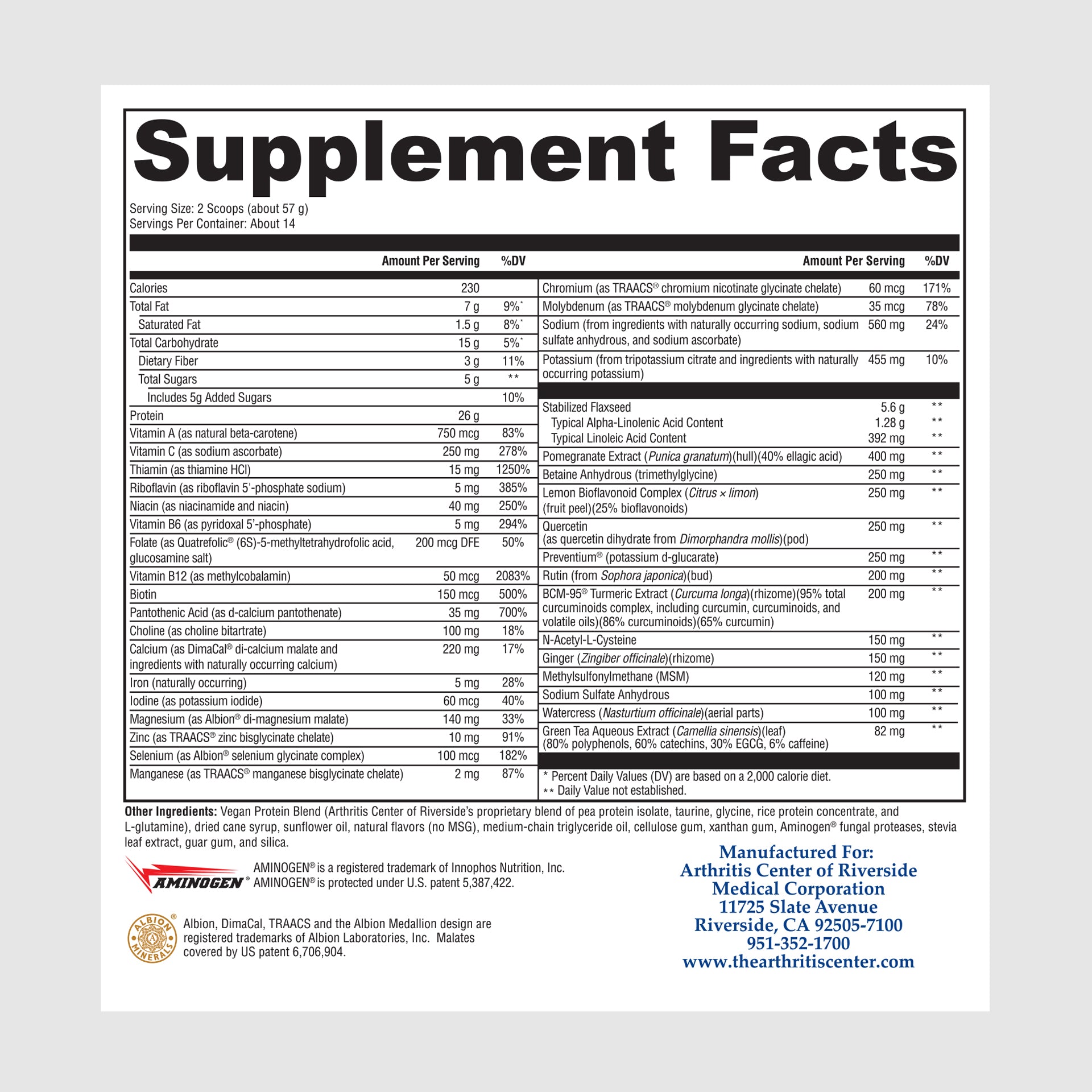 Supplement facts label for Inflama Block, detailing anti-inflammatory ingredients for joint and immune system support.