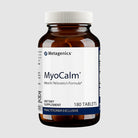 MyoCalm supplement bottle with 180 tablets, designed to ease muscle tension and support relaxation.