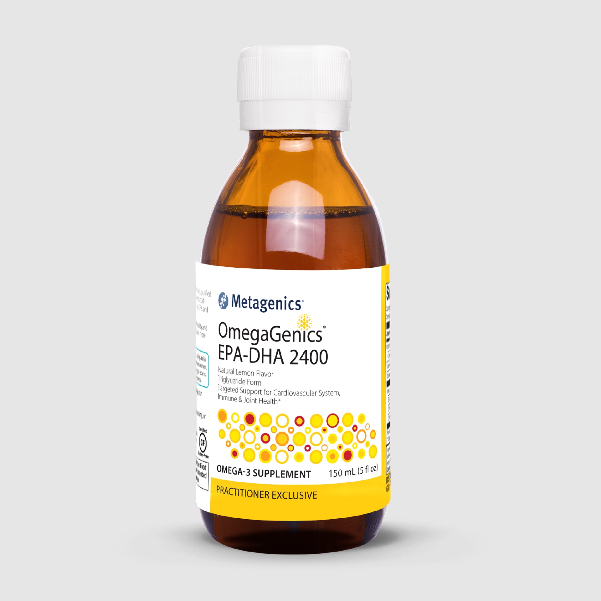 OmegaGenics EPA-DHA Balanced Liquid bottle (7 oz.), providing high-quality omega-3s for cardiovascular and brain health.