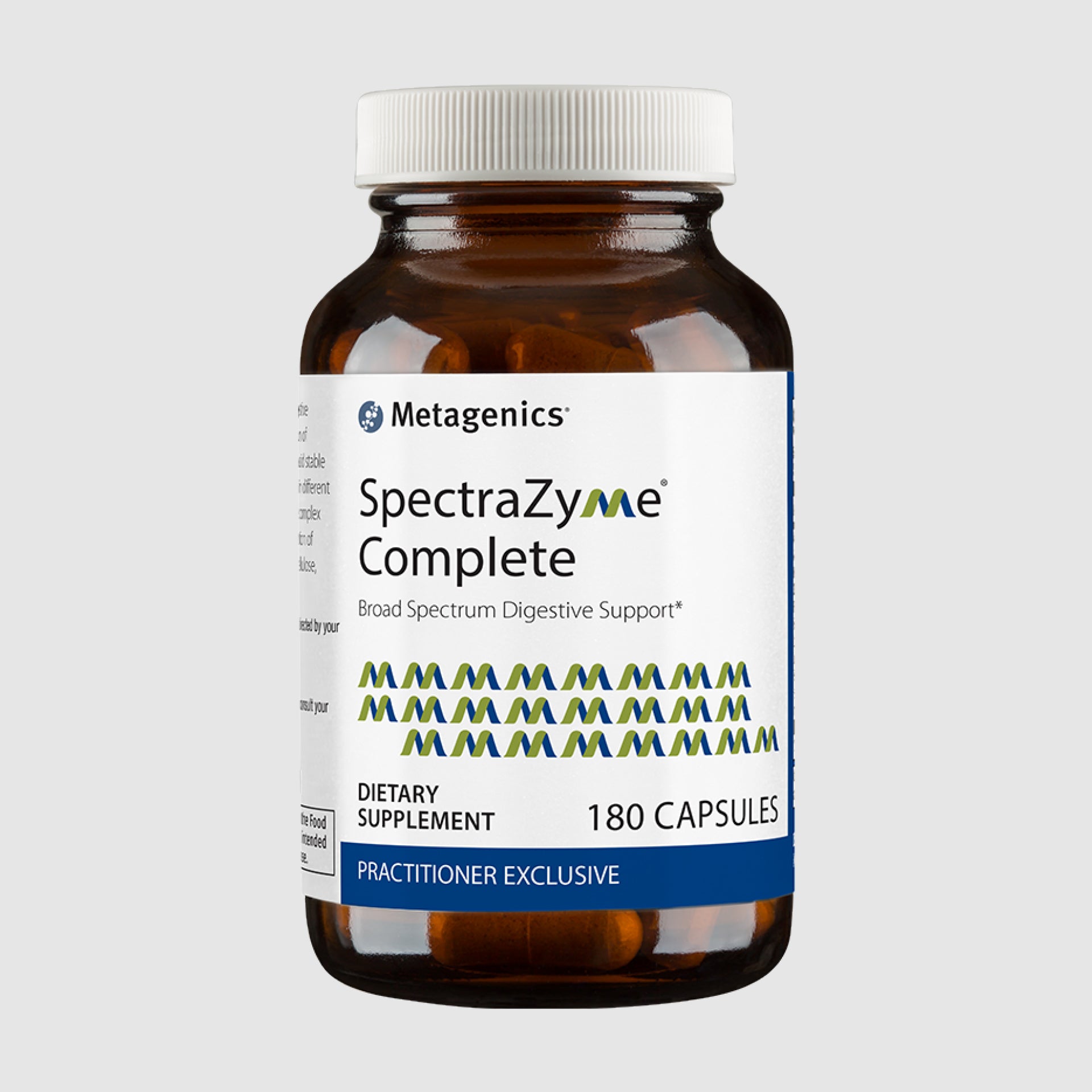 SpectraZyme supplement bottle with 180 tablets, designed to enhance digestion and nutrient absorption.