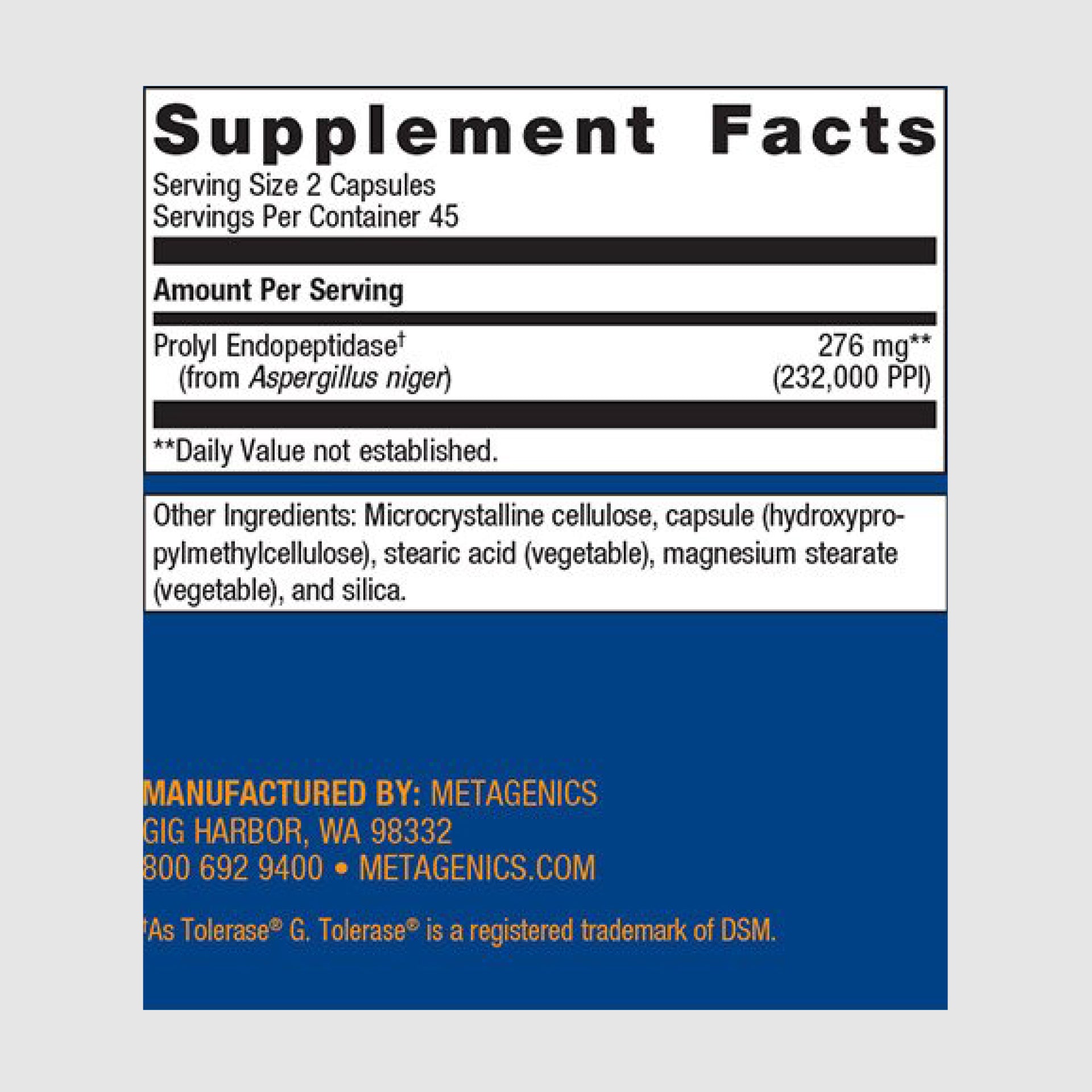 Supplement facts label for SpectraZyme, listing digestive enzymes for optimal gut function and food breakdown.