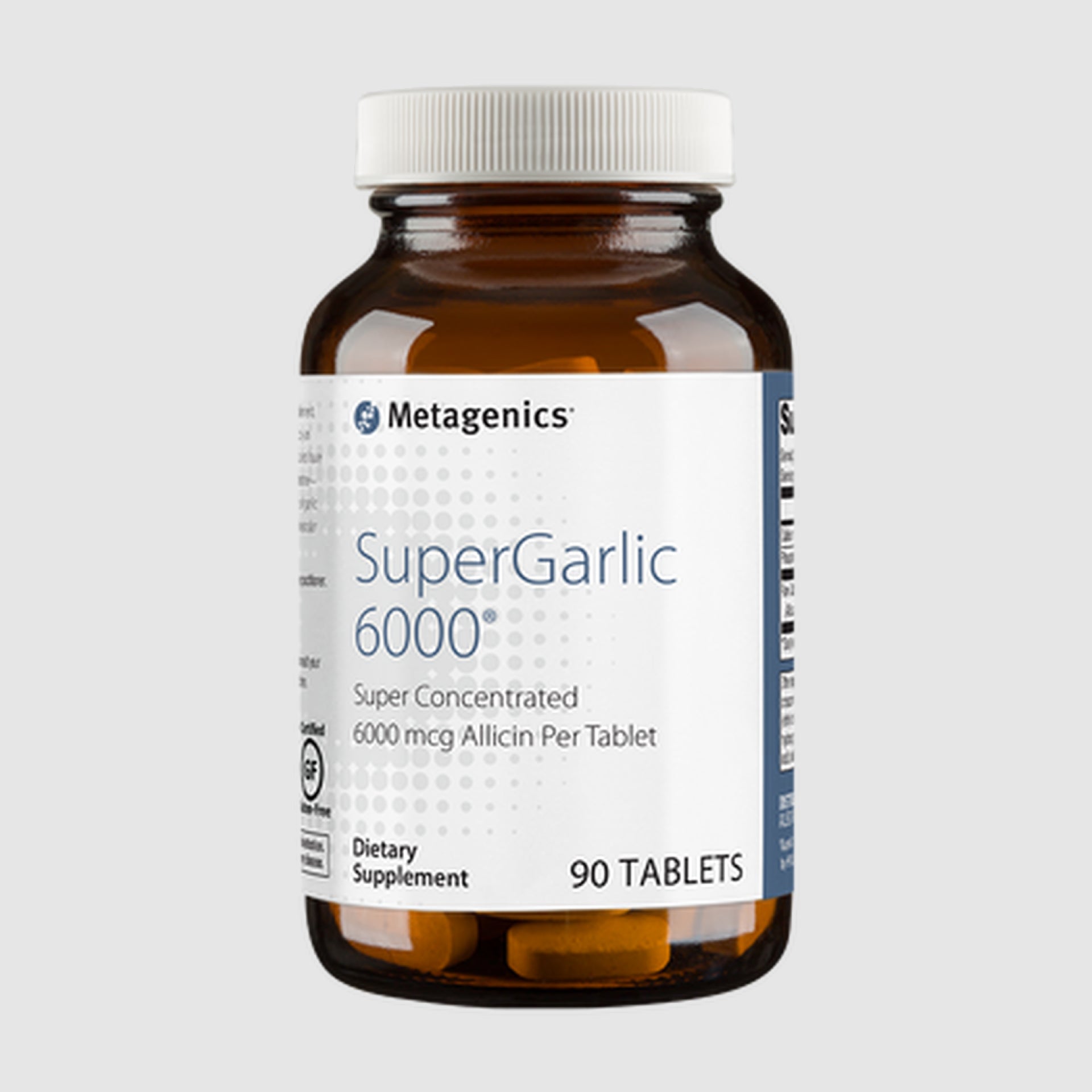 Super Garlic supplement bottle with 90 capsules, designed to support cardiovascular and immune health.