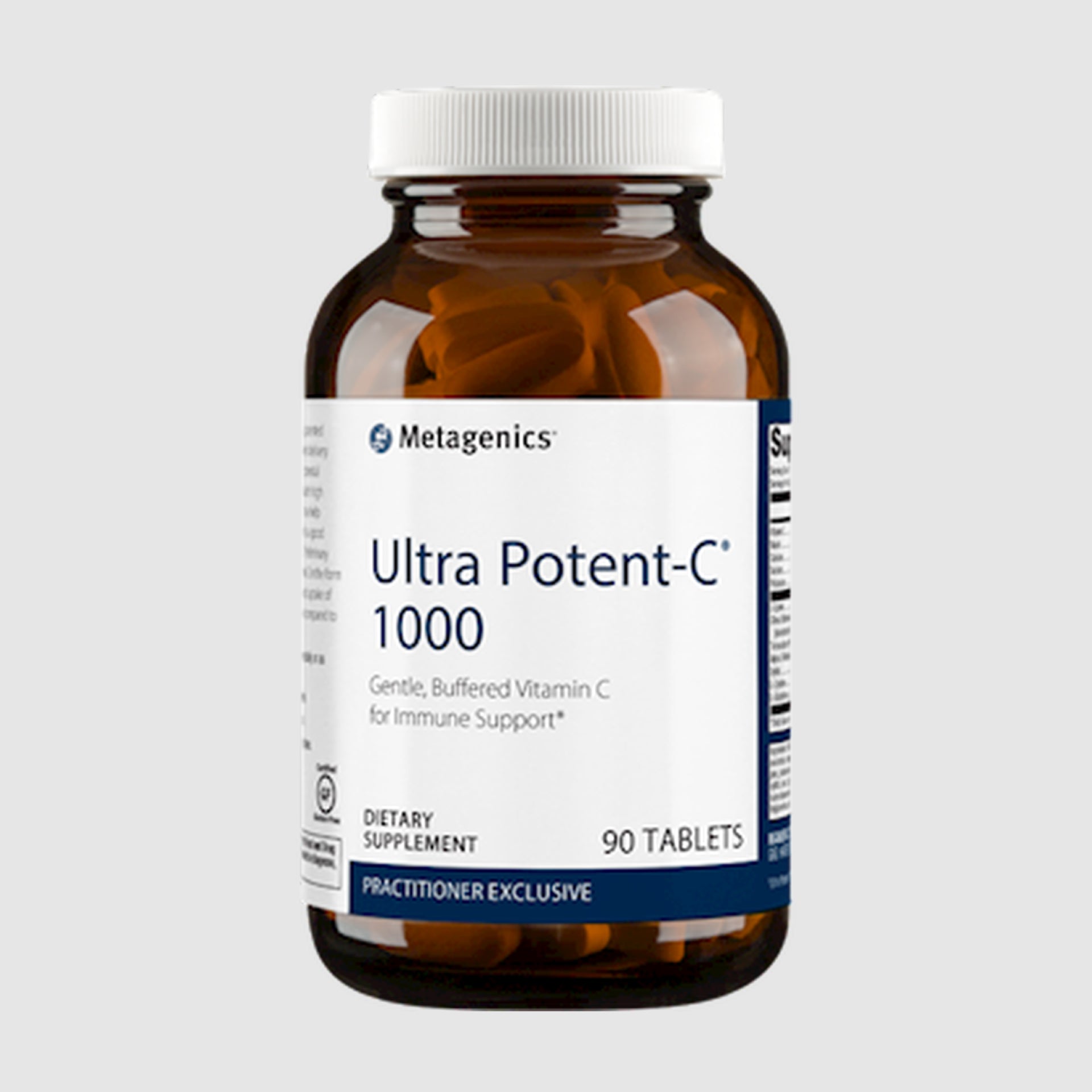 Ultra Potent-C 1000mg supplement bottle with 90 tablets, designed to support immune function and antioxidant defense.