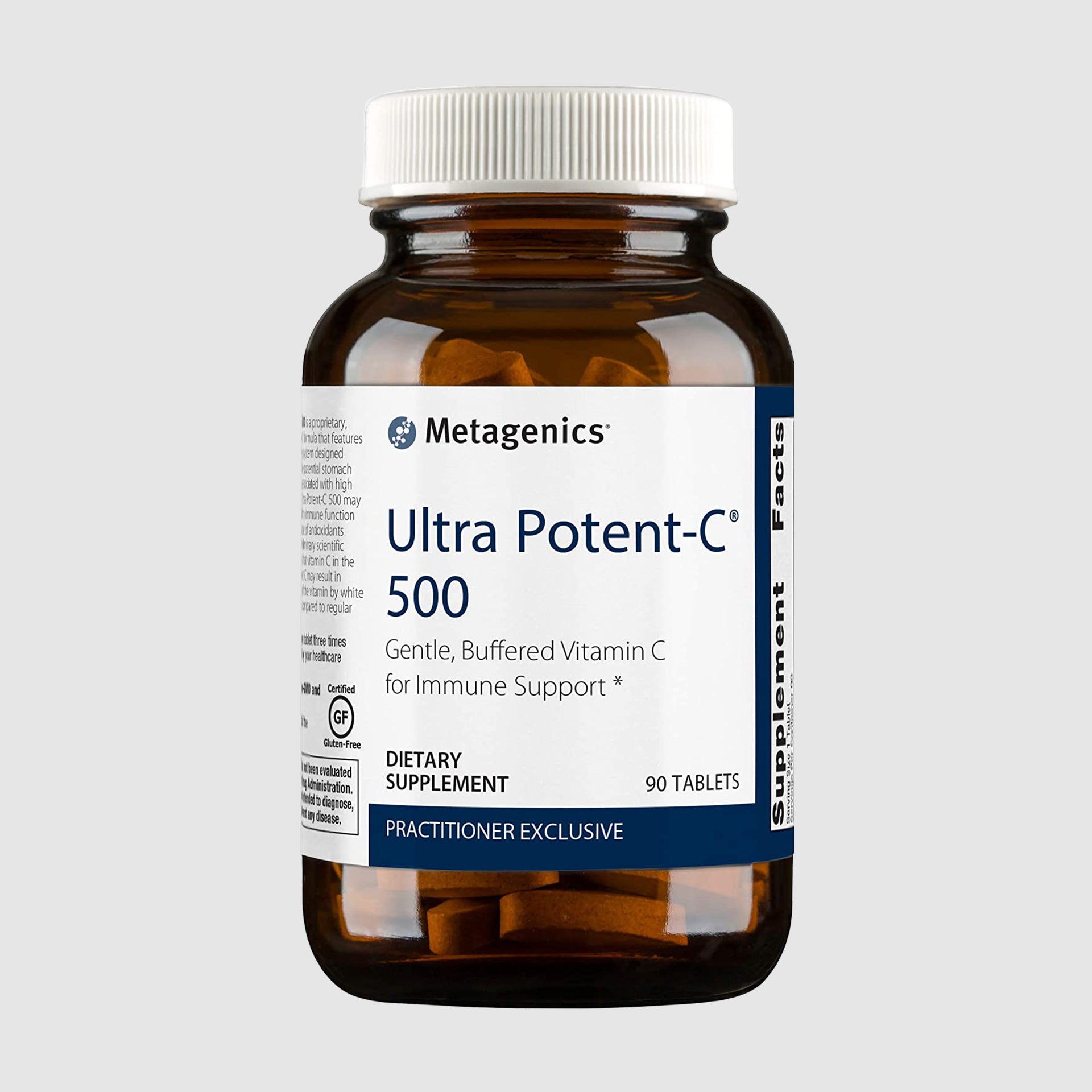 Ultra Potent-C 500mg supplement bottle with 90 tablets, formulated for immune health and antioxidant support.