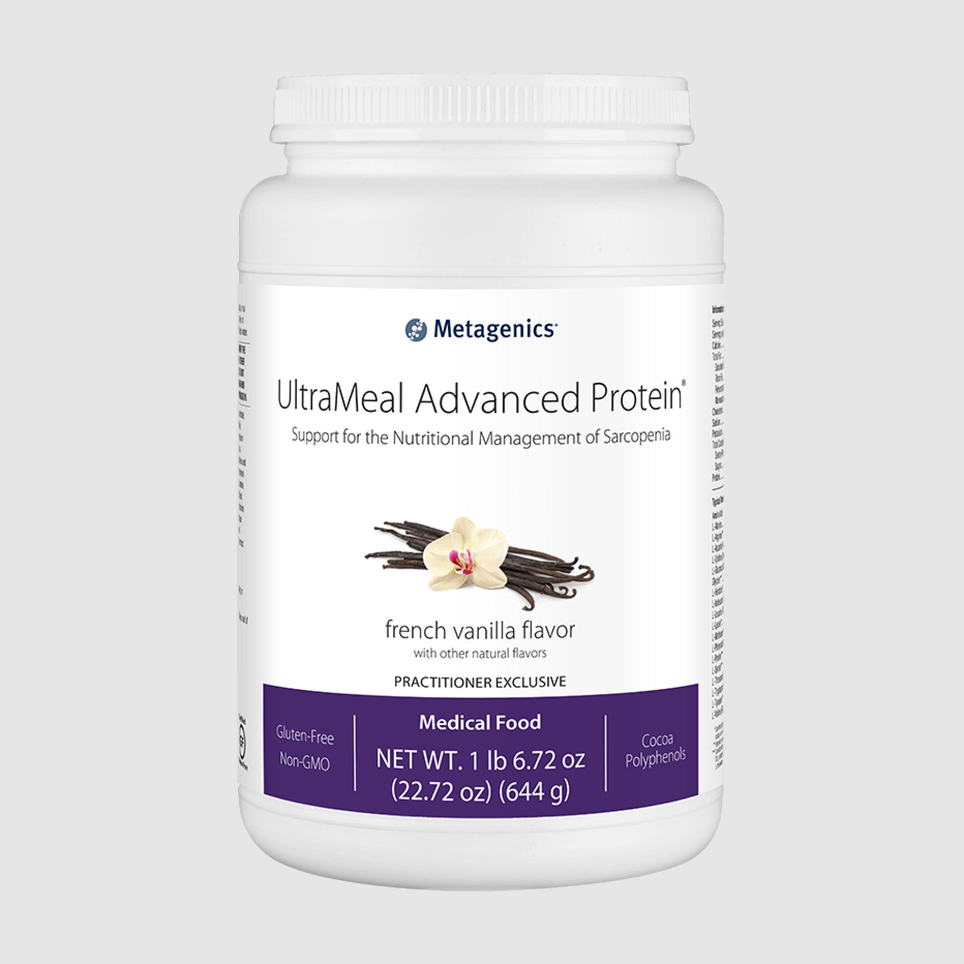 UltraMeal Advanced Protein supplement bottle, a high-quality protein shake for metabolic health and lean muscle maintenance.